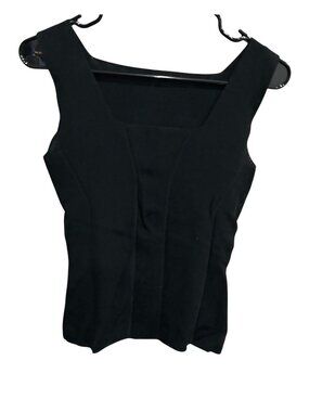 Black Sleeveless Ribbed Knit Square Neck Top Cap Sleeve  Womens Sz Medium